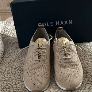 Cole Haan Women's Beige Trimmed in Gold Sneakers. Still in Box